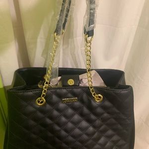Joy&Iman Real Leather Black & Gold Handbag
